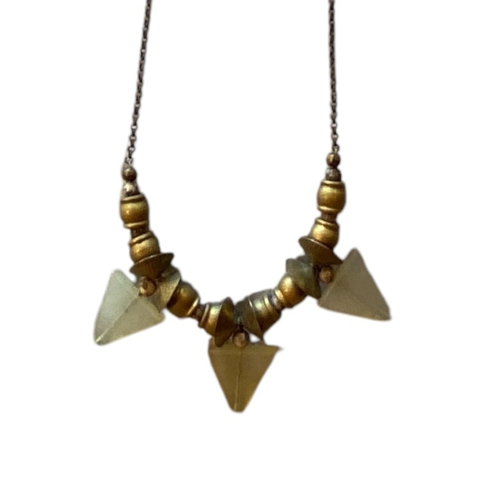 Lot of Two Leather Beads Wire Brass Gold Necklaces